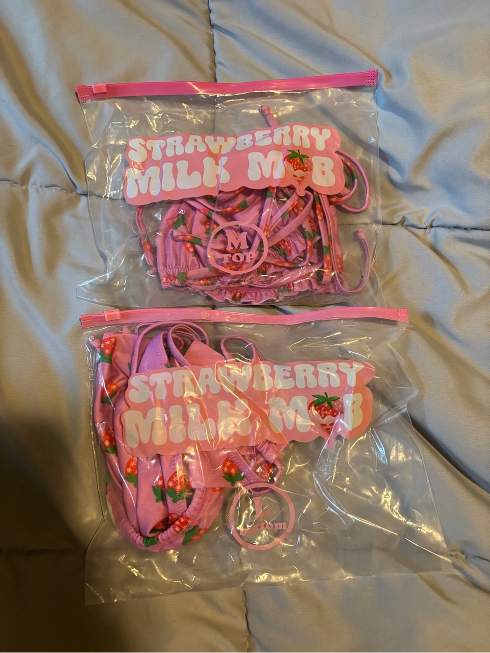 Strawberry Milk Mob Pink Strawberry Print Tie Bikini - Picture 3 of 5